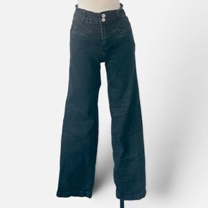 Unbranded High Waisted Straight Wide Jeans Black 6 Stretch